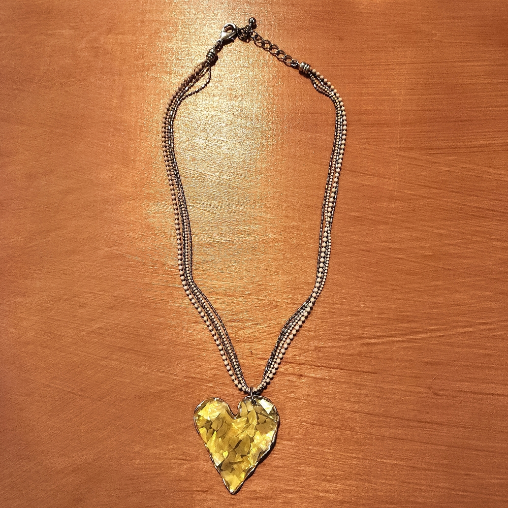 Mosaic Glass Gold Heart Necklace